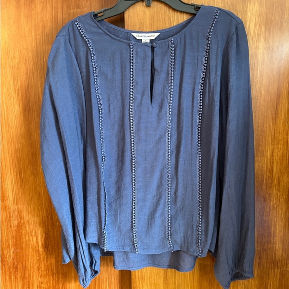 NWOT Bohemian Embroidered Balloon Sleeve Blue Counterparts Blouse | Women’s XL - Picture 12 of 14